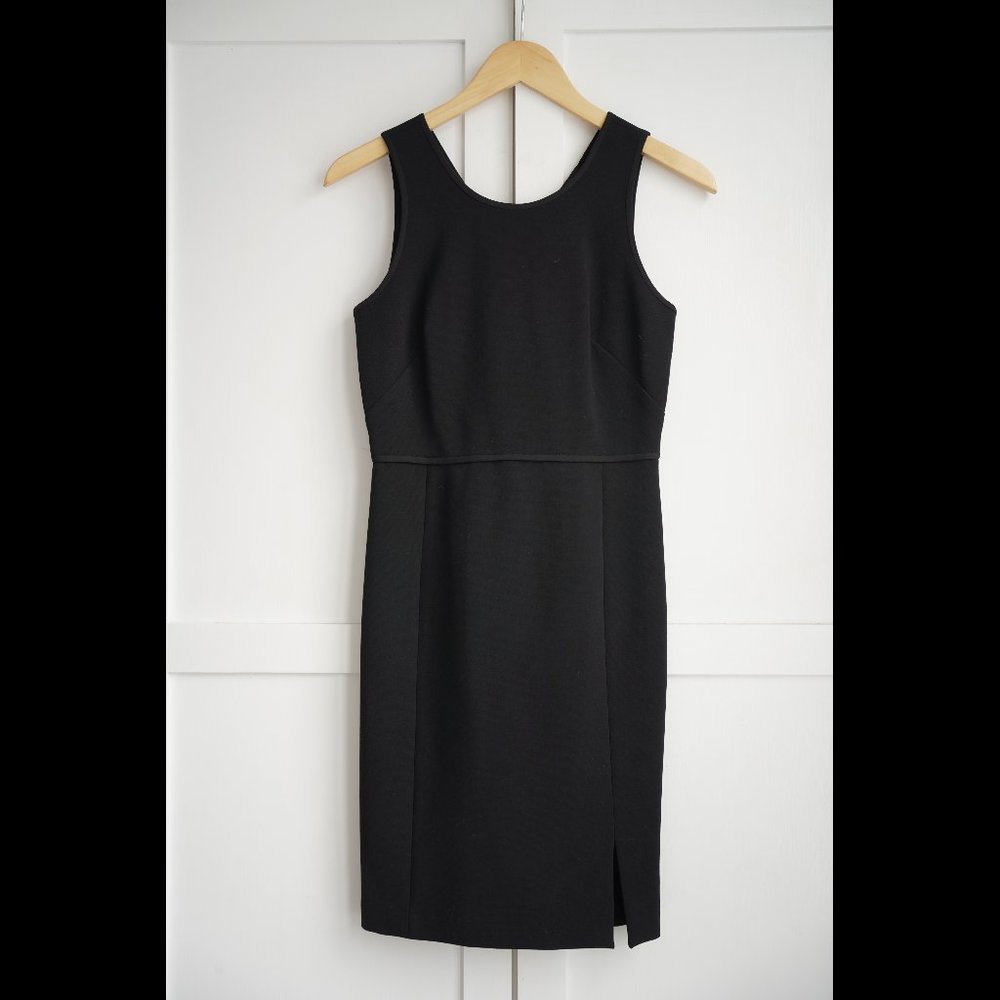 EUC Ann Taylor Ponte Sheath Dress with Cutout and Slit, Black, 0